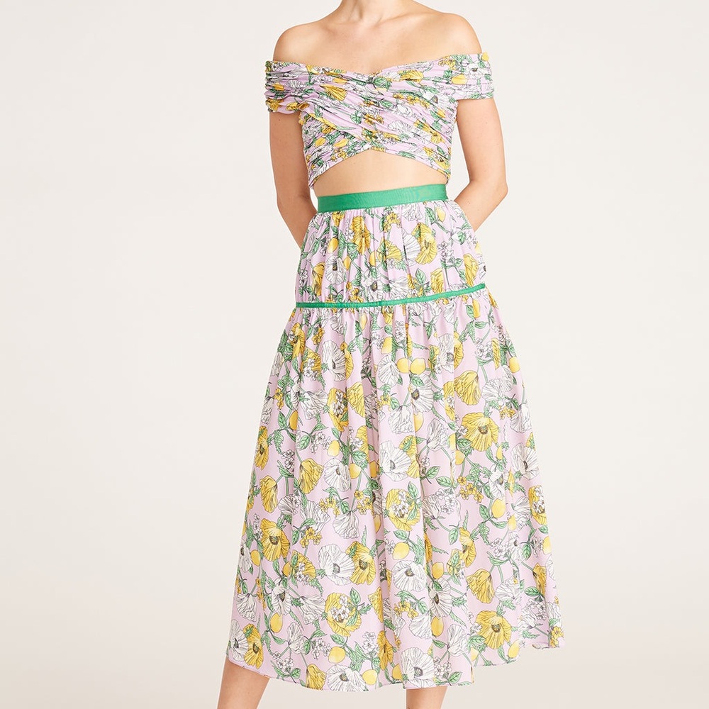 Amur Floral Lemon Print Midi Skirt